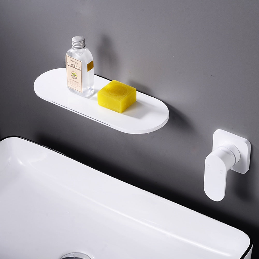 Waterfall Wall-Mount Bathroom Faucet, Single-Handle Brass Sink Faucet, Matte Black / Matte White