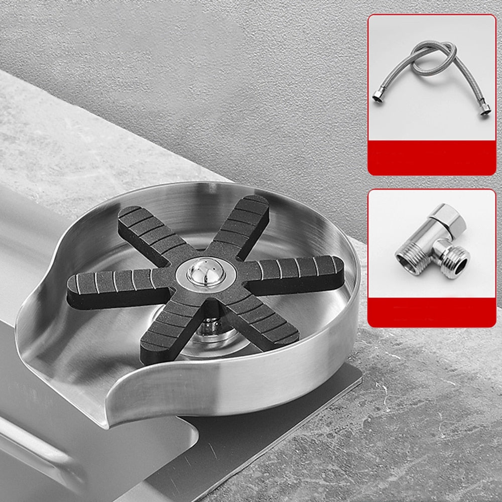 Press-Down Stainless Steel Glass Rinser, Cup Rinser with G1/2 Hose, Matte Black / Brushed Nickel / Gunmetal