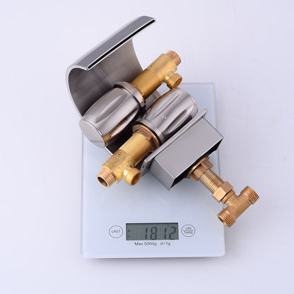 Waterfall Modern Bathroom Faucet, 3-Hole Widespread Dual-Handle Brass Faucet, Chrome / Matte Black / Brushed Nickel / Polished Gold