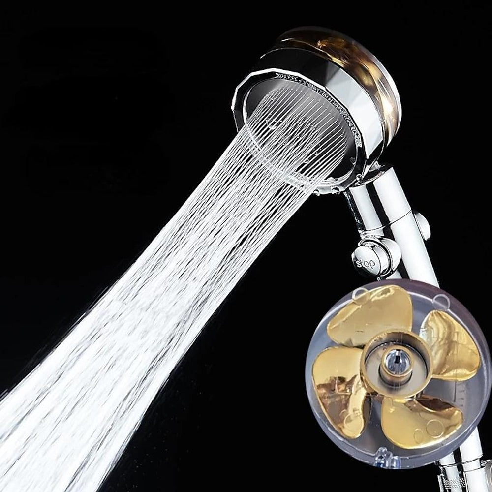 High-Pressure Turbo Fan Handheld Shower Head, 360-Degree Swivel ABS Shower Head with Pause Switch, Silver / Gold / Multi