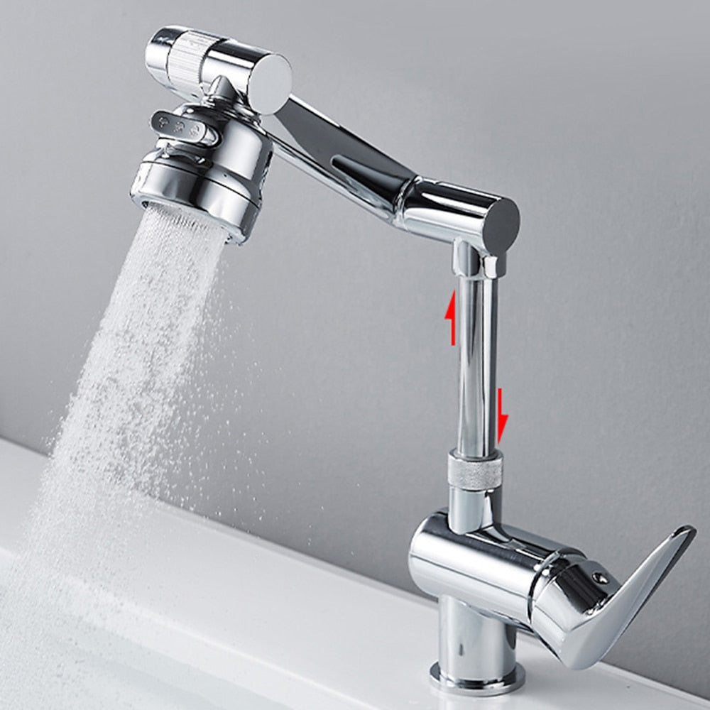 Height-Adjustable Modern Bathroom Sink Faucet, Single-Hole Swivel Spout Faucet, Matte Black / Chrome
