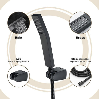 Matte Black Brass Handheld Shower Head, Single-Spray Wall-Mount Hand Shower with Hose / Bracket