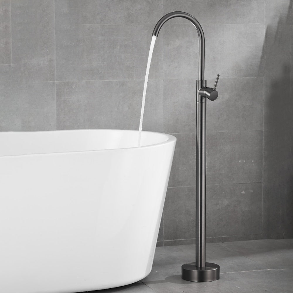 Gunmetal Contemporary Freestanding Tub Faucet, Single-Handle Brass Faucet, High Arc Spout Faucet