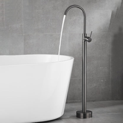 Gunmetal Contemporary Freestanding Tub Faucet, Single-Handle Brass Faucet, High Arc Spout Faucet