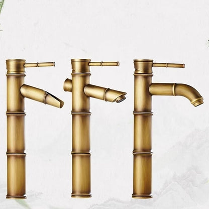 Antique Brass Vintage Single-Hole Faucet, Single-Handle Bamboo Vessel Sink Faucet