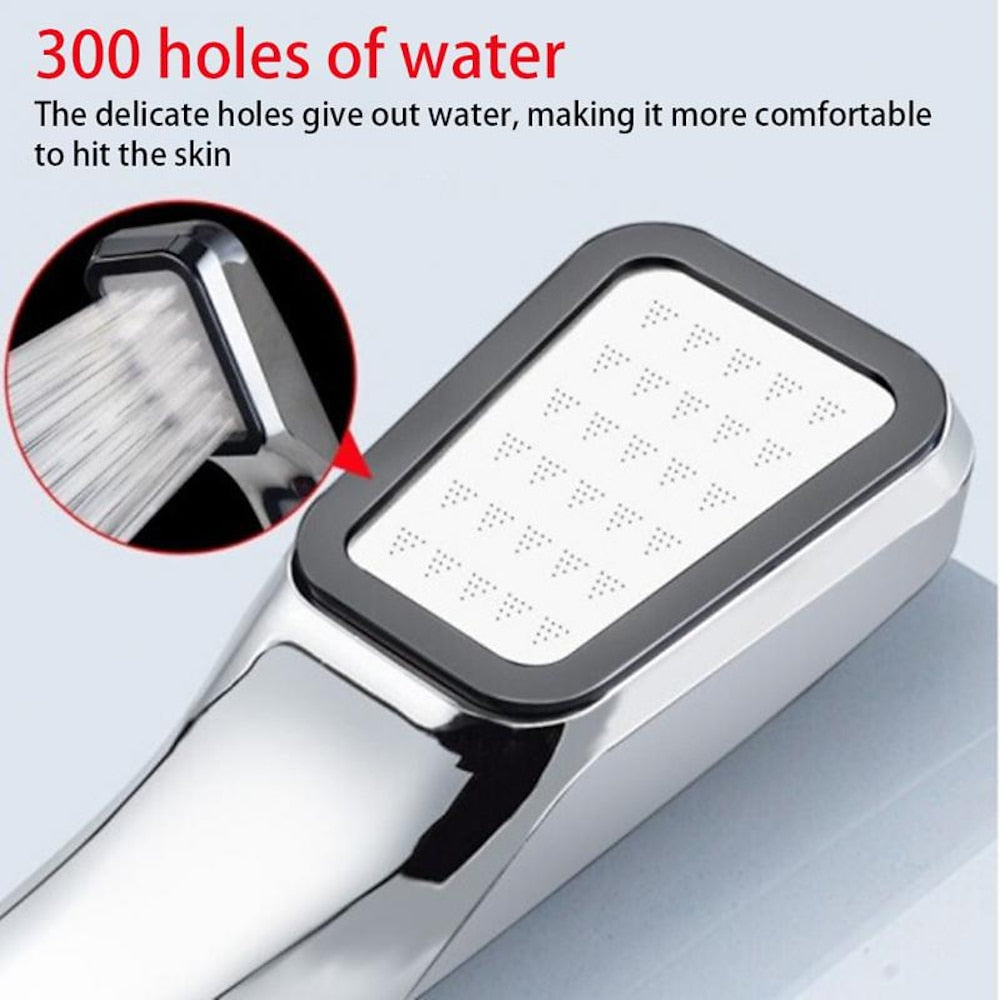 Chrome Handheld Shower Head, High Pressure 300-Hole Water Saving Shower Head with Shower Hose / Wall-Mount Bracket