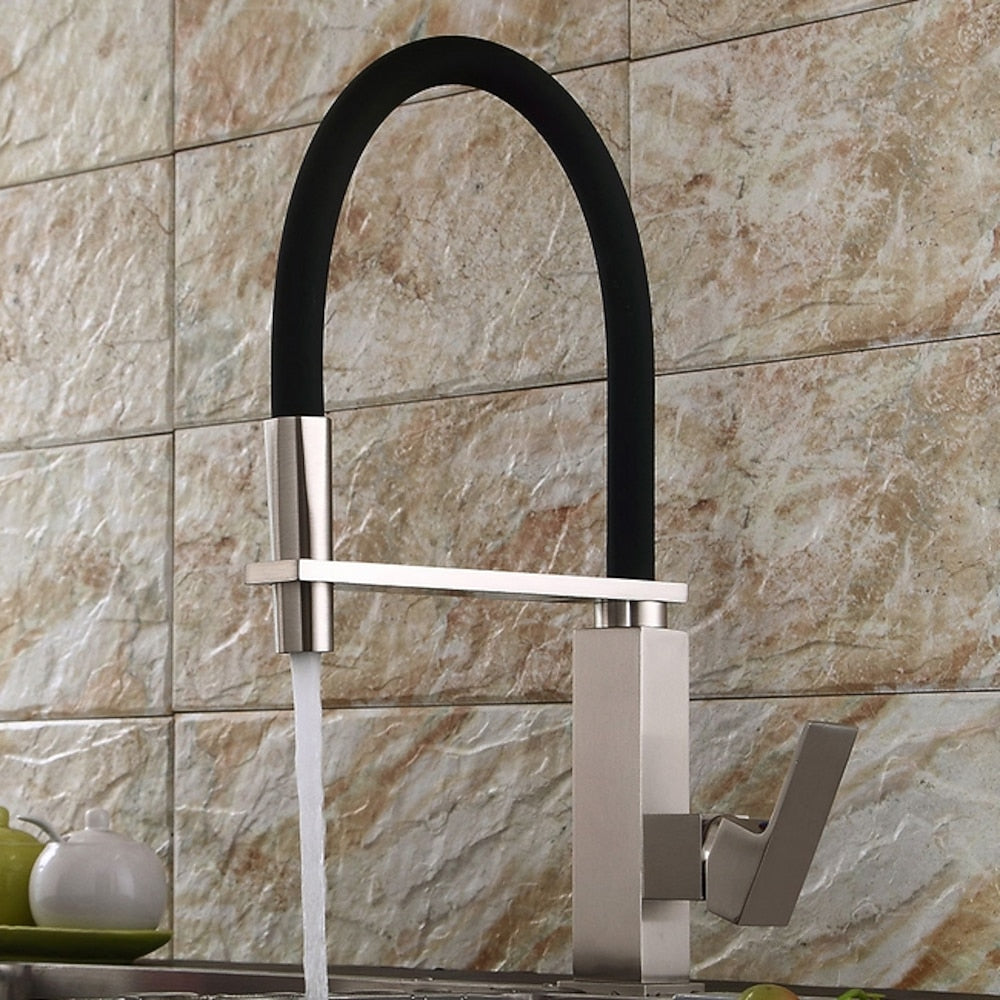 Electroplated Single-Hole Single-Handle Pull-Down Kitchen Faucet, High Arc Swivel Spout Faucet