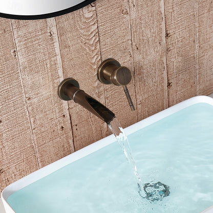 Modern Wall-Mount Waterfall Bathroom Faucet, Single-Handle Brass Faucet, Antique Brass / Brushed Gold