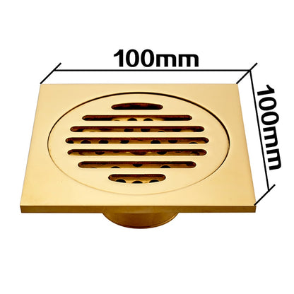 Polished Brass Square Shower Floor Drain, Contemporary Brass Floor Drain with Removable Cover