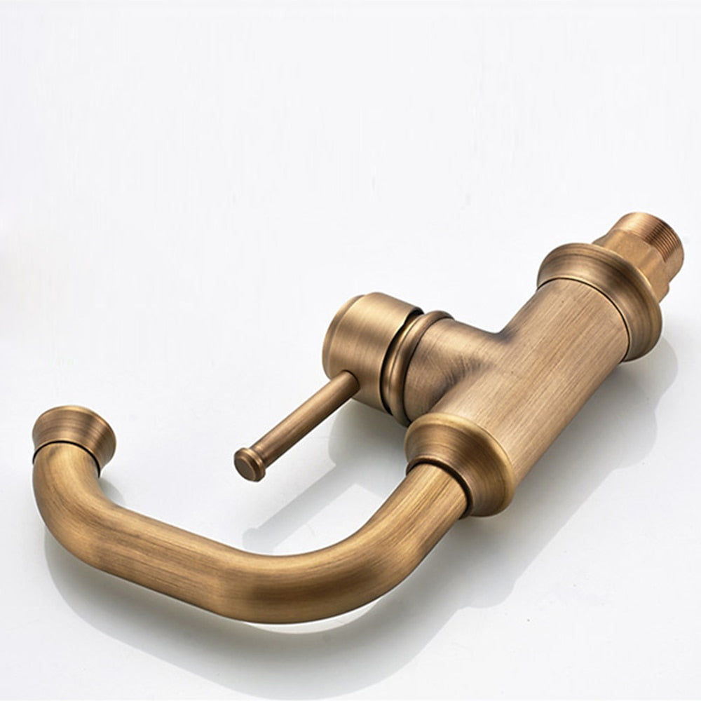 360-Degree Swivel Vintage Bathroom Faucet, Single-Hole Single-Handle Faucet, Antique Brass / Matte Black