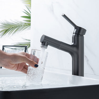 Pull-Out Single-Hole Bathroom Faucet, Modern Single-Handle Basin Faucet with 2-Mode Sprayer, Matte Black / Brushed Gold / Gunmetal