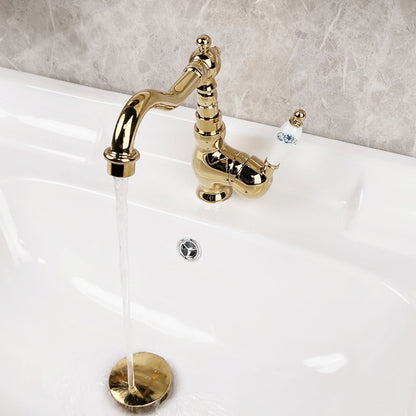 Vintage Single-Hole Bathroom Sink Faucet, 360-Degree Swivel Spout Brass Faucet, Chrome / Polished Gold / Antique Brass