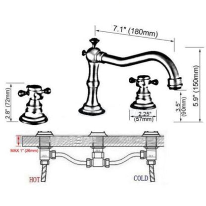 Traditional Brass Widespread Bathroom Faucet, Dual Cross Handle Vanity Faucet, Antique Brass / Brushed Nickel / Chrome / Oil-Rubbed Bronze / Matte Black