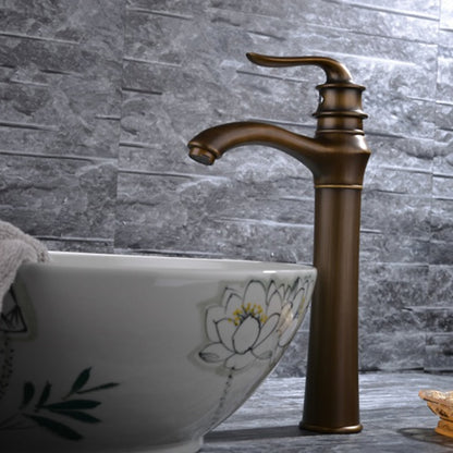 Antique Brass Traditional Vessel Sink Faucet, Single-Handle Tall Body Bathroom Faucet