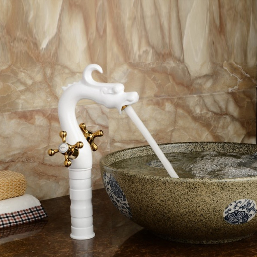 Vintage Dragon Vessel Sink Faucet, Single-Hole Double Cross Handle Brass Faucet