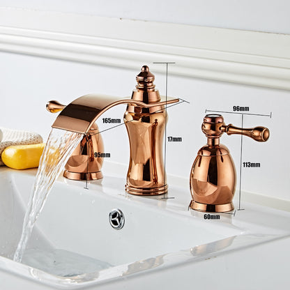 Waterfall 3-Hole Widespread Bathroom Faucet, Traditional Dual-Handle Sink Faucet, Matte Black / Rose Gold / Brushed Gold / Brushed Nickel / Chrome