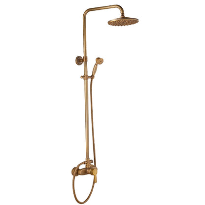 Antique Brass Wall-Mount Rainfall Shower System, Single-Handle Shower Faucet Set with Handheld Shower