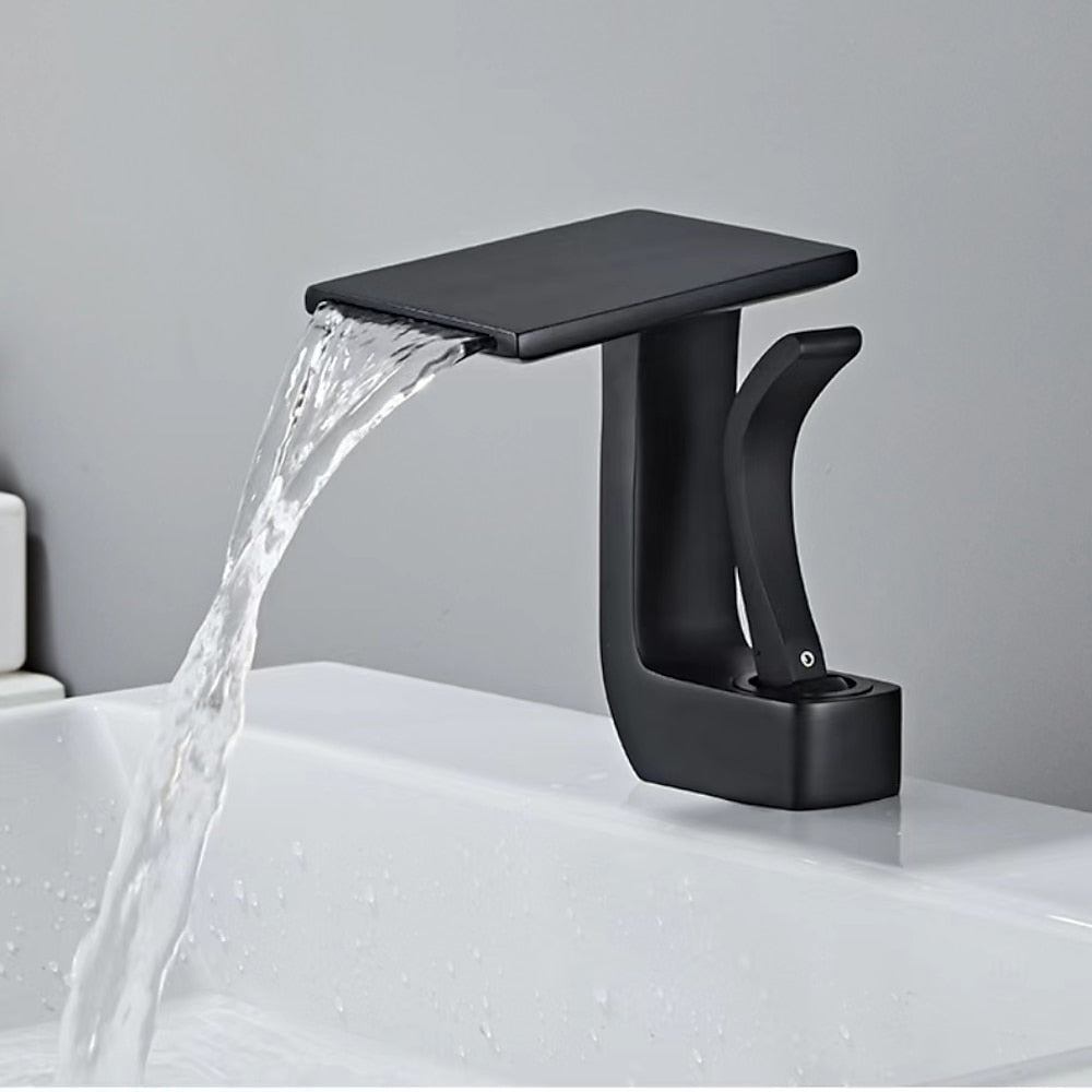 Waterfall Single-Hole Bathroom Faucet, Single-Handle Faucet with Pop-Up Drain