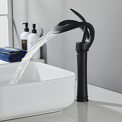 Waterfall Modern Bathroom Faucet, Single-Handle Single-Hole Brass Faucet, Matte Black / Chrome / Polished Gold / Gunmetal / Matte White