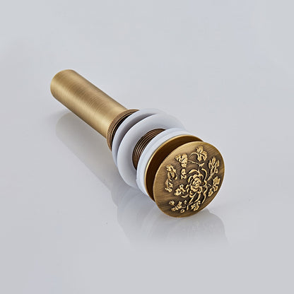 Antique Brass Engraved Bathroom Sink Pop-Up Drain, Solid Brass Vanity Basin Drain Assembly, With / Without Overflow