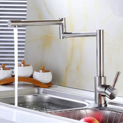 Folding Double-Jointed Brushed Nickel Kitchen Faucet, Single-Handle Stainless Steel Deck Mount Faucet