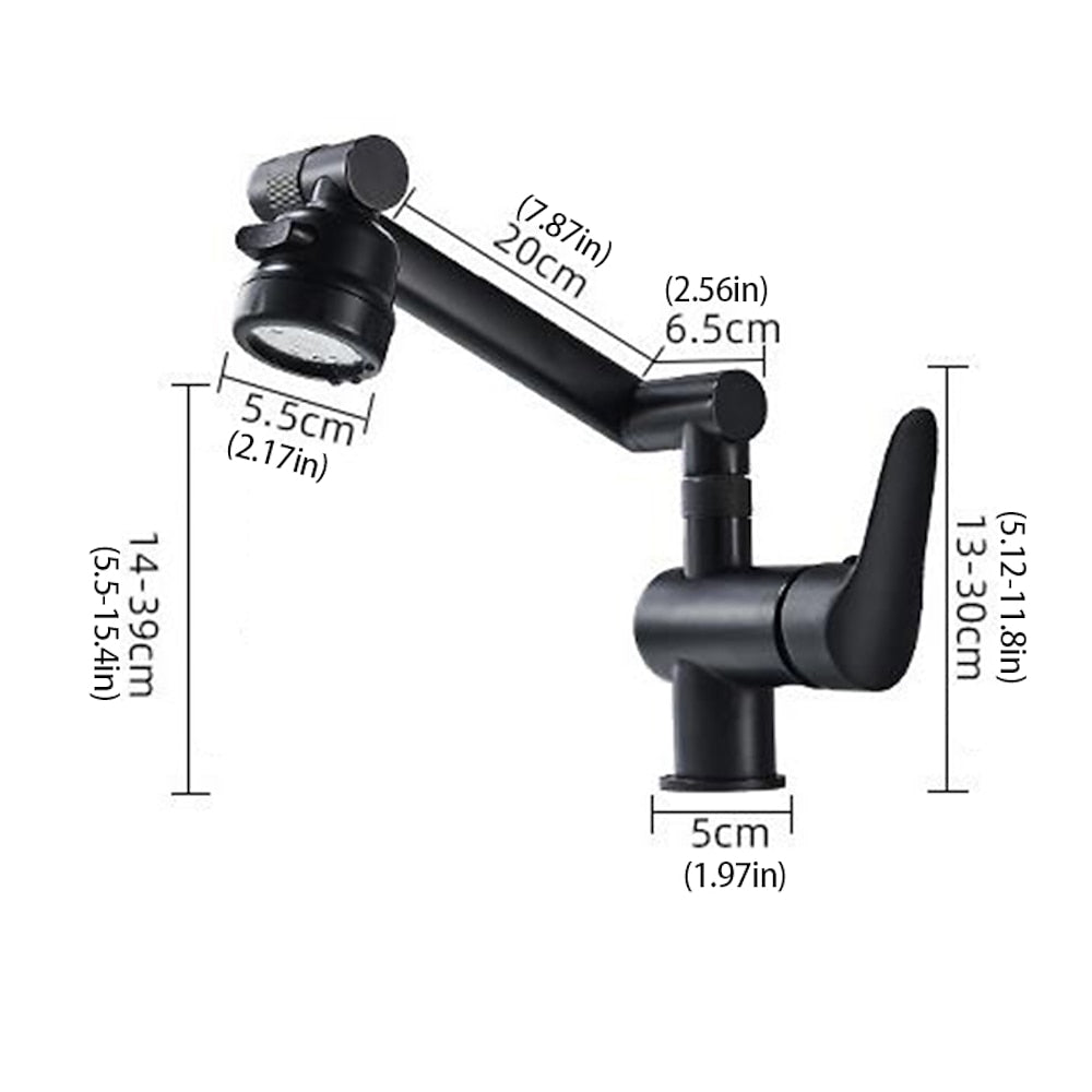 Height-Adjustable Modern Bathroom Sink Faucet, Single-Hole Swivel Spout Faucet, Matte Black / Chrome