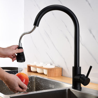 Matte Black Modern Single-Hole Kitchen Faucet, Single-Handle Pull-Down Sprayer Faucet