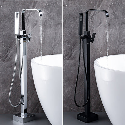 Modern Freestanding Tub Filler Faucet, Single-Handle Brass Bathtub Faucet with Handheld Shower, Chrome / Matte Black