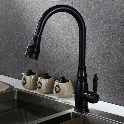 Oil-Rubbed Bronze Pull-Down Kitchen Faucet, Traditional Single-Handle Brass Faucet
