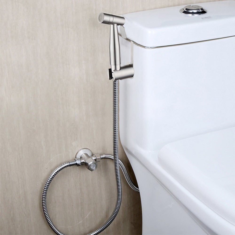 Brushed Stainless Steel Handheld Bidet Sprayer, Pressurized Toilet Cleaning Sprayer / Hose Kit