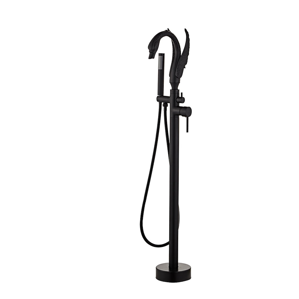 Swan-Design Freestanding Tub Filler Faucet, Single-Handle Bathroom Bathtub Faucet with Handheld Shower, Chrome / Polished Gold / Matte Black