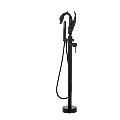 Swan-Design Freestanding Tub Filler Faucet, Single-Handle Bathroom Bathtub Faucet with Handheld Shower, Chrome / Polished Gold / Matte Black