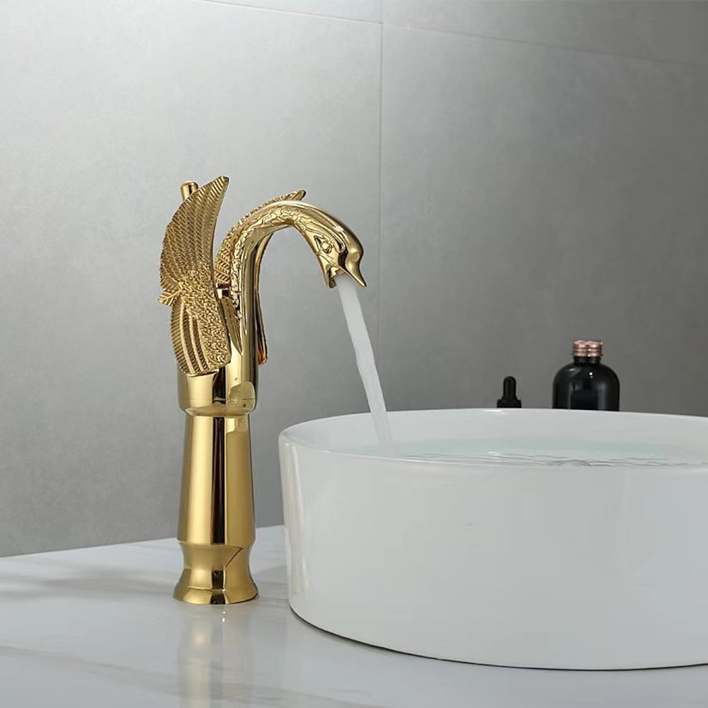 Vintage Swan Design Bathroom Faucet, Single-Hole Single-Handle Faucet, Antique Brass / Chrome / Polished Gold / Matte Black