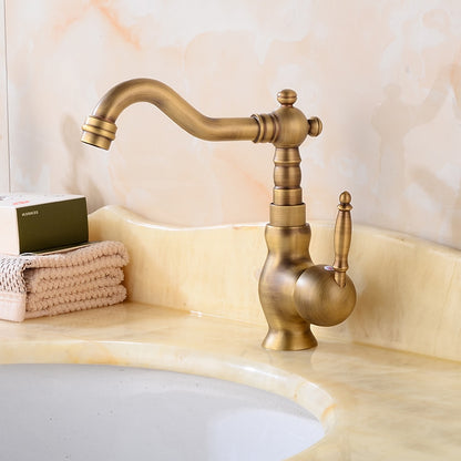 360-Degree Swivel Vintage Bathroom Faucet, Single-Handle Brass Faucet, Antique Brass / Chrome / Polished Gold