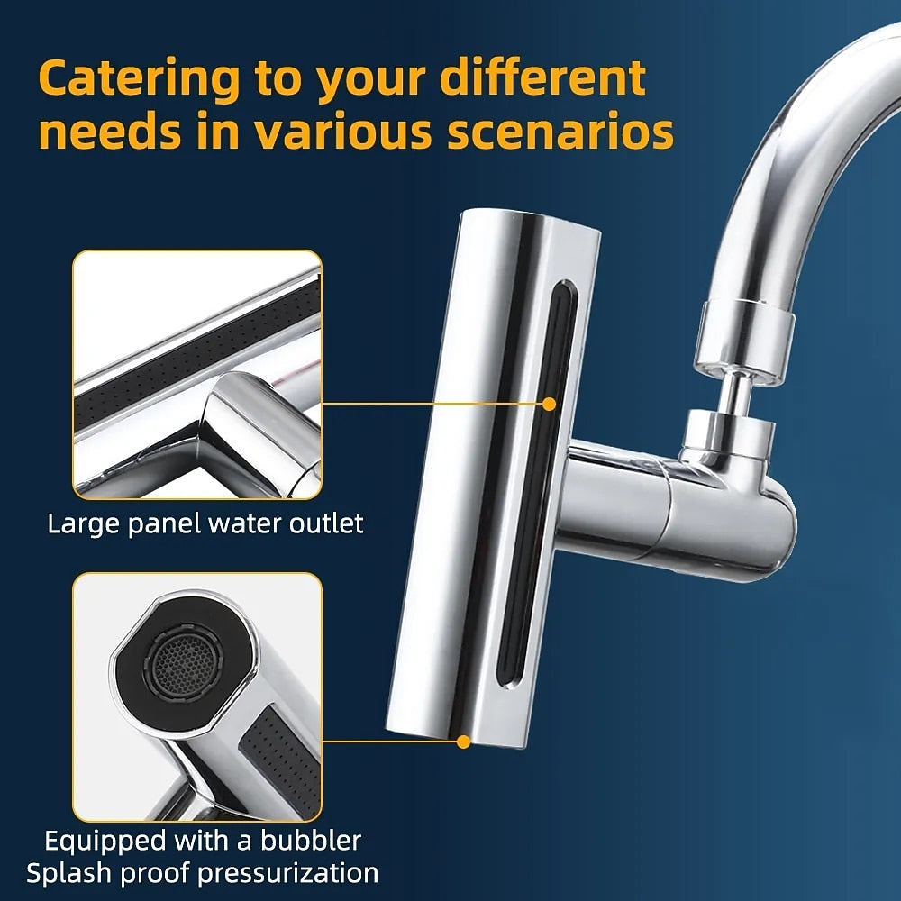 Chrome 360-Degree Swivel Waterfall Faucet Aerator, 4-in-1 Multi-Function Spray Head with Adapter