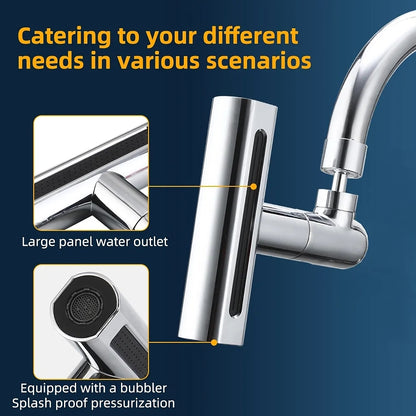 Chrome 360-Degree Swivel Waterfall Faucet Aerator, 4-in-1 Multi-Function Spray Head with Adapter