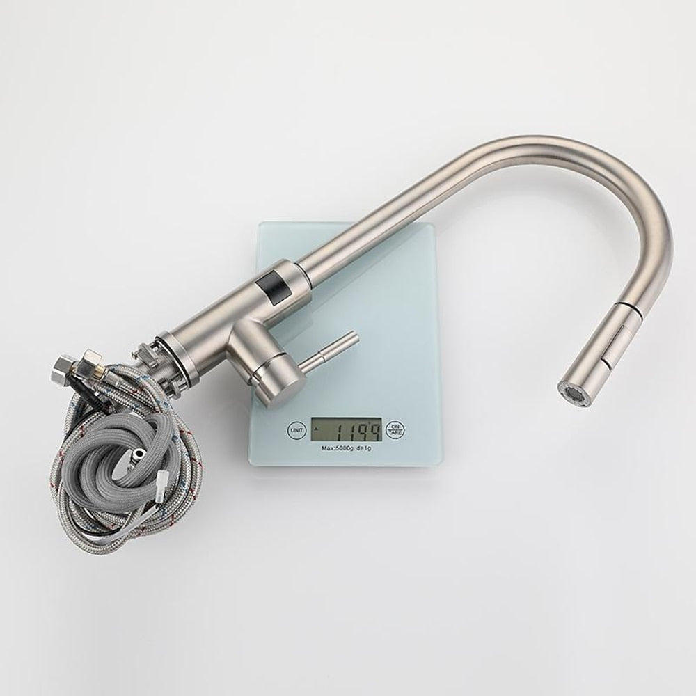 Touchless Sensor Stainless Steel Pull-Down Kitchen Faucet, Modern Single-Handle Digital Display Faucet