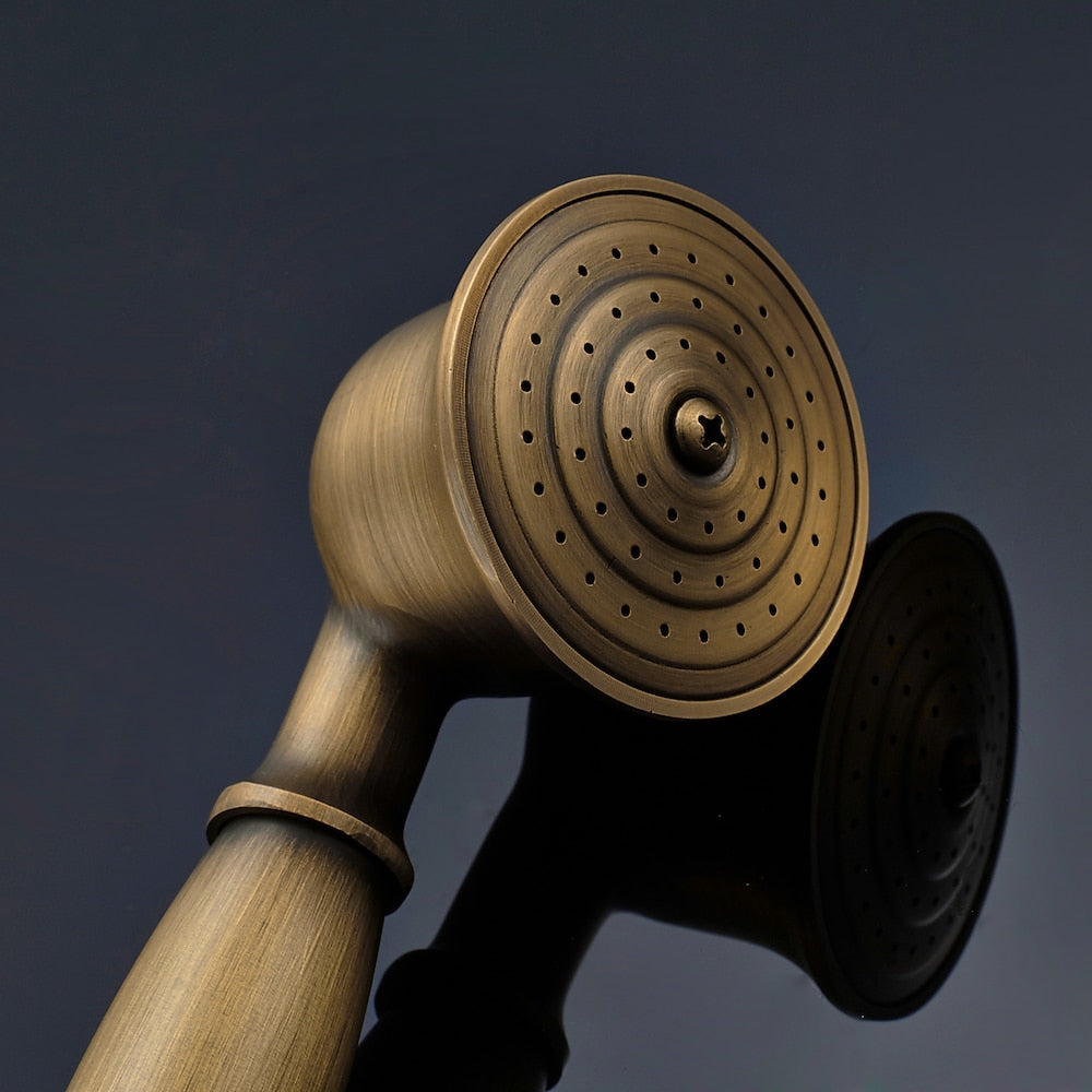 Traditional Antique Brass Handheld Shower Head, Vintage Sprayer with Flexible Shower Hose