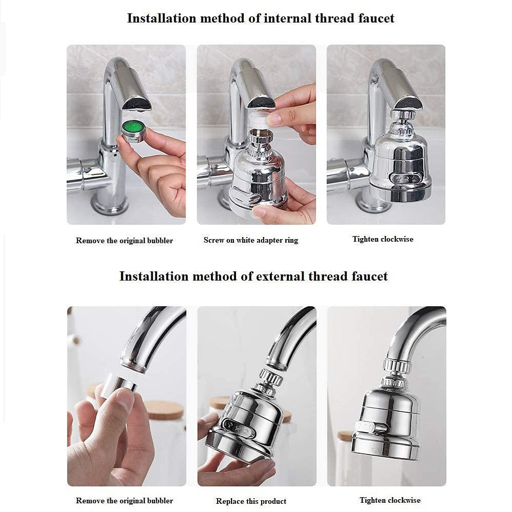Chrome 360-Degree Swivel 3-Mode Replacement Spray Head, Kitchen Sink Faucet Aerator Sprayer Attachment