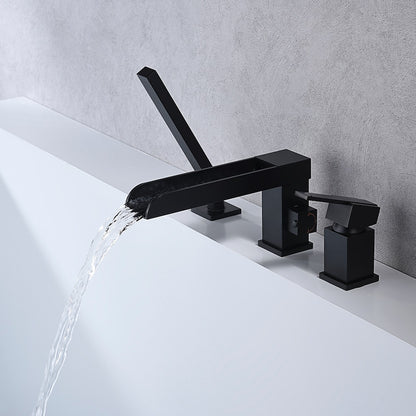 Waterfall Roman Tub Faucet, Single-Handle 3-Hole Tub Faucet with Handheld Shower, Brushed Gold / Matte Black / Chrome