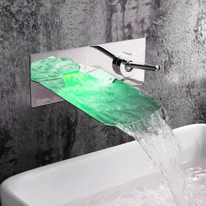 LED Waterfall Wall-Mount Faucet, Single-Handle Bathroom Basin Tap, Chrome / Brushed Nickel / Oil-Rubbed Bronze / Brushed Gold / Rose Gold