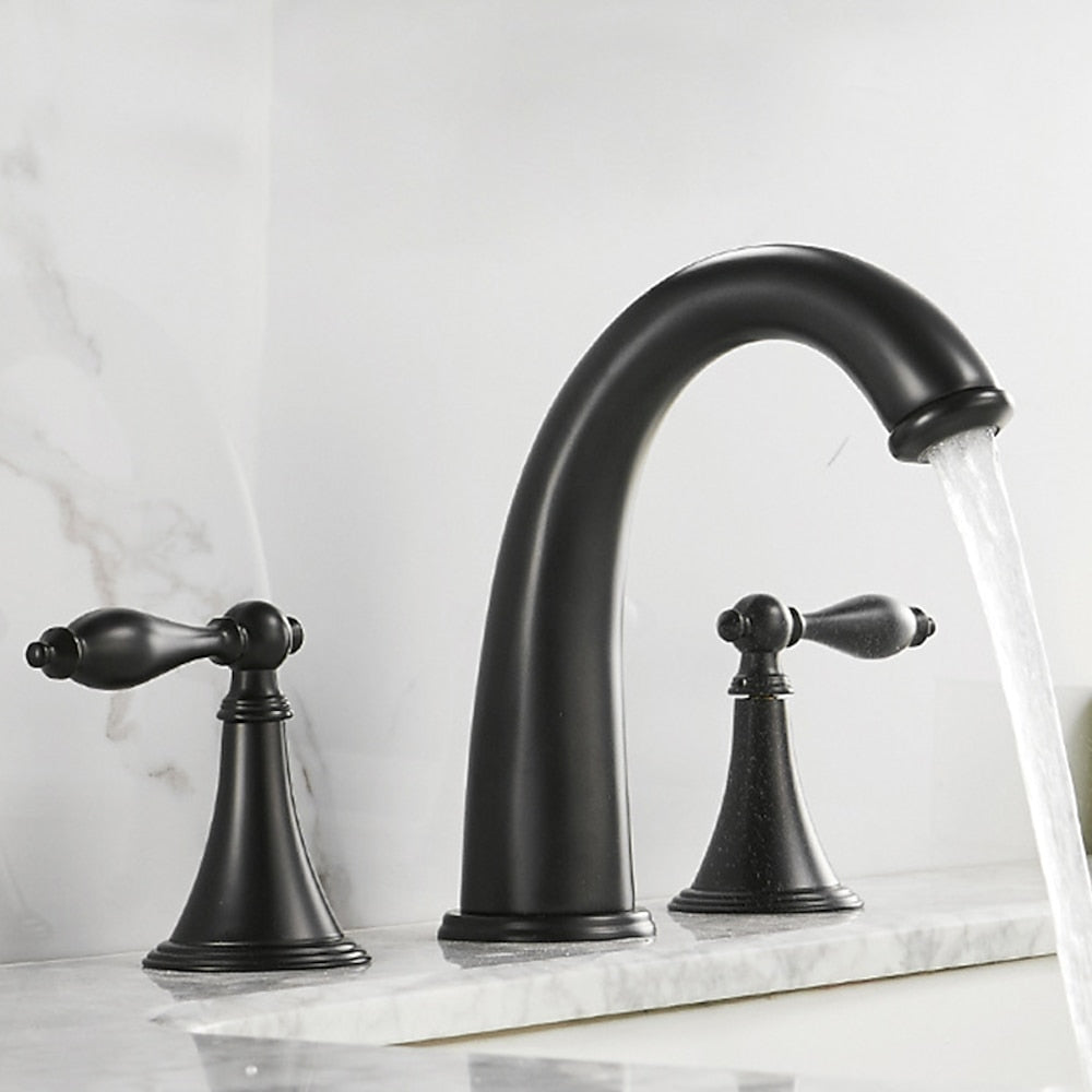Modern High Arc Bathroom Sink Faucet, Widespread Dual-Handle Faucet, Matte Black / Matte White / Gunmetal / Chrome