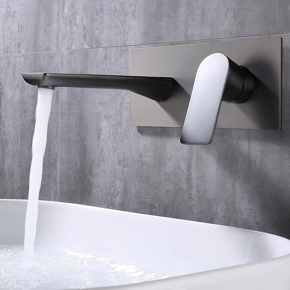 Modern Wall-Mount Bathroom Faucet, Single-Handle Brass Basin Faucet, Matte Black / Brushed Gold / Gunmetal