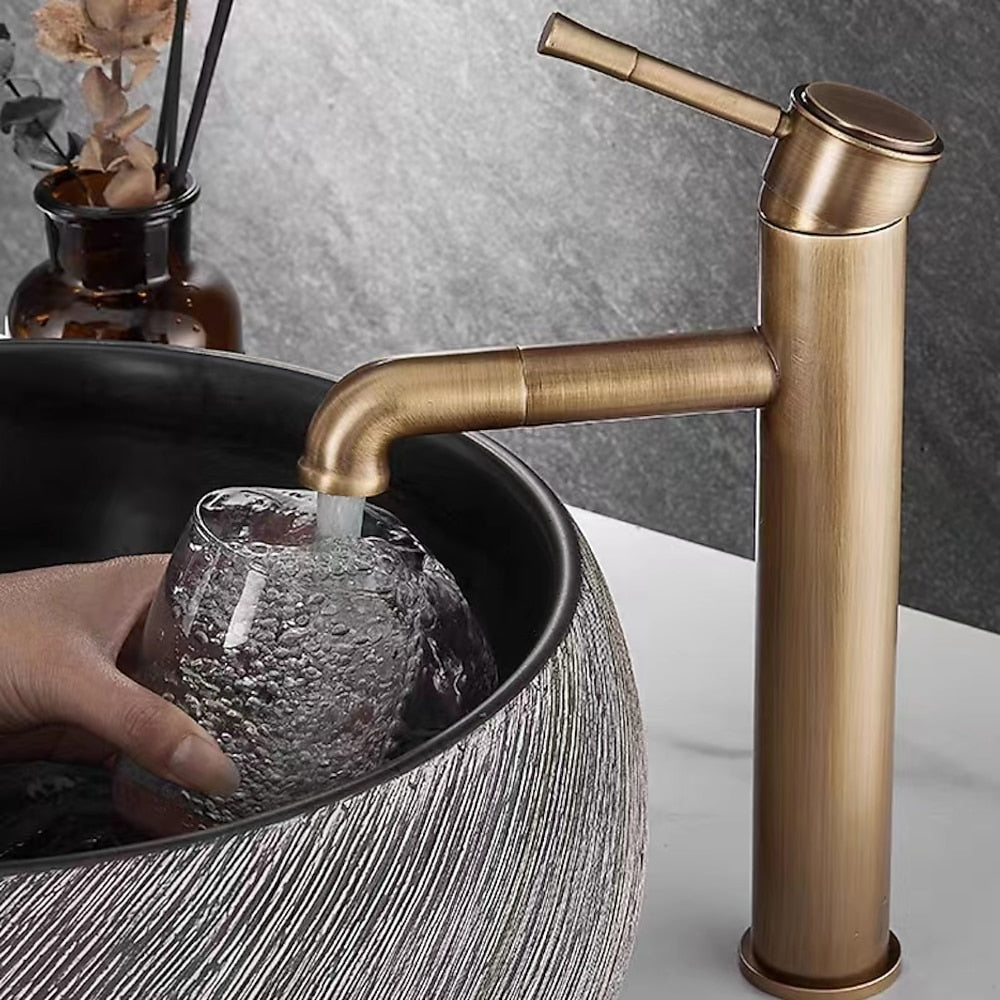Vintage Tall Vessel Sink Faucet, Single-Handle Single-Hole Bathroom Faucet, Antique Brass / Matte Black