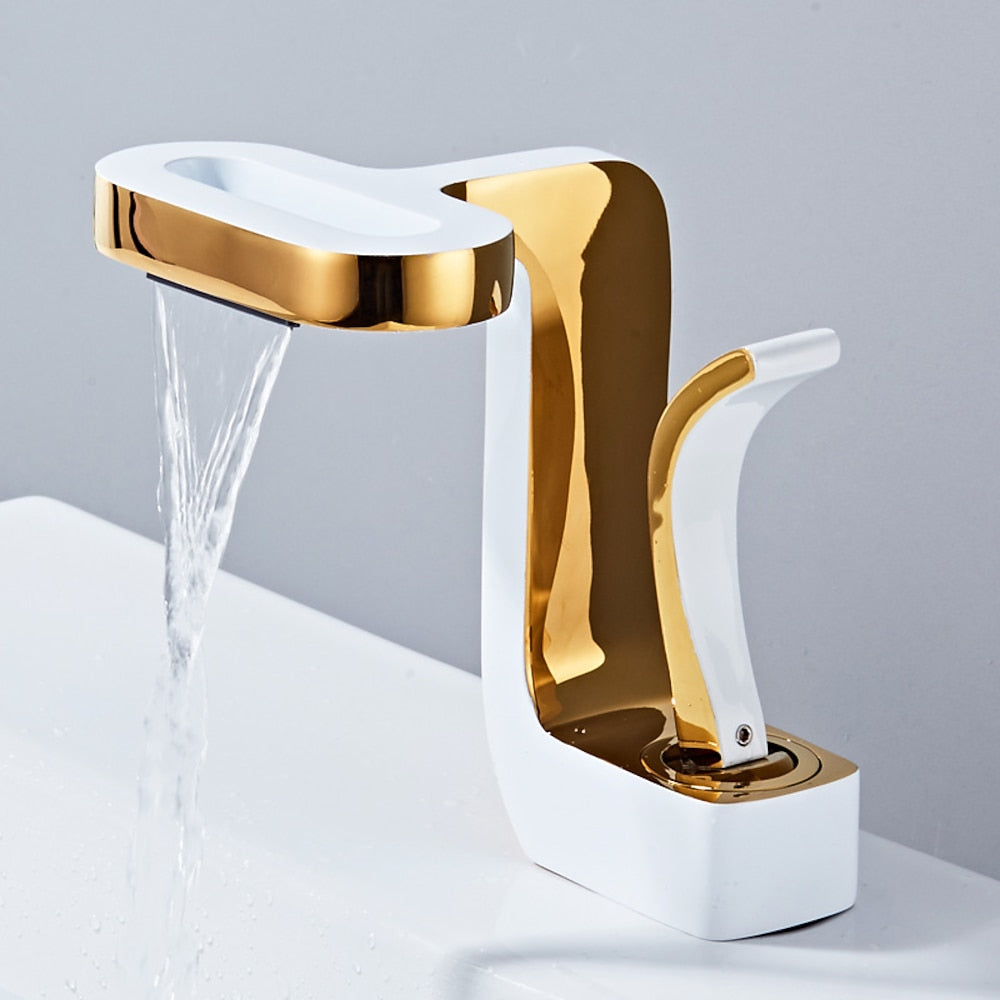 Waterfall Single-Hole Bathroom Faucet, Single-Handle Brass Vanity Faucet