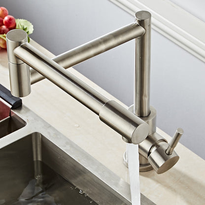 Brushed Nickel Double-Jointed Folding Kitchen Faucet, Single-Handle Deck-Mount Pot Filler Faucet