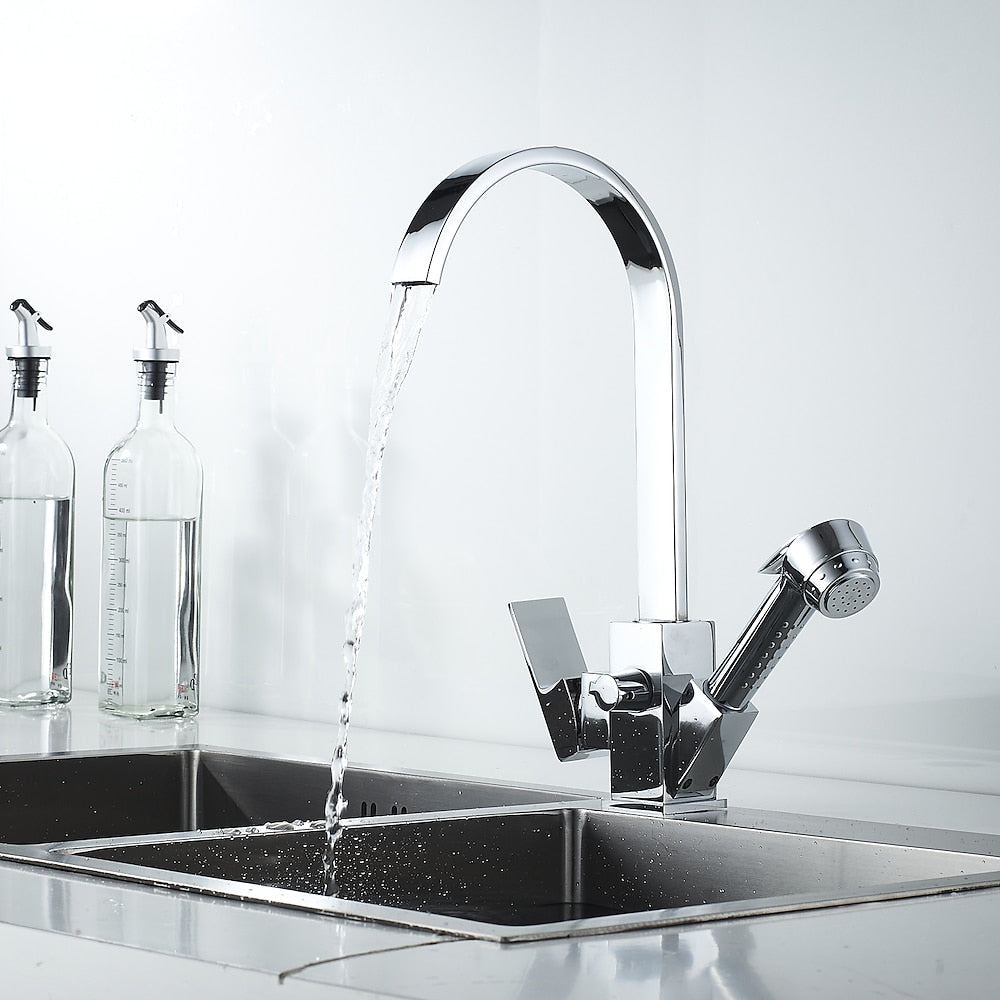 Chrome Pull-Out Sprayer Kitchen Faucet, Modern Single-Handle High Arc Faucet