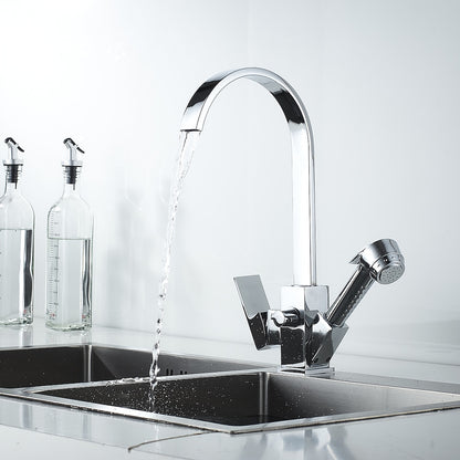 Chrome Pull-Out Sprayer Kitchen Faucet, Modern Single-Handle High Arc Faucet