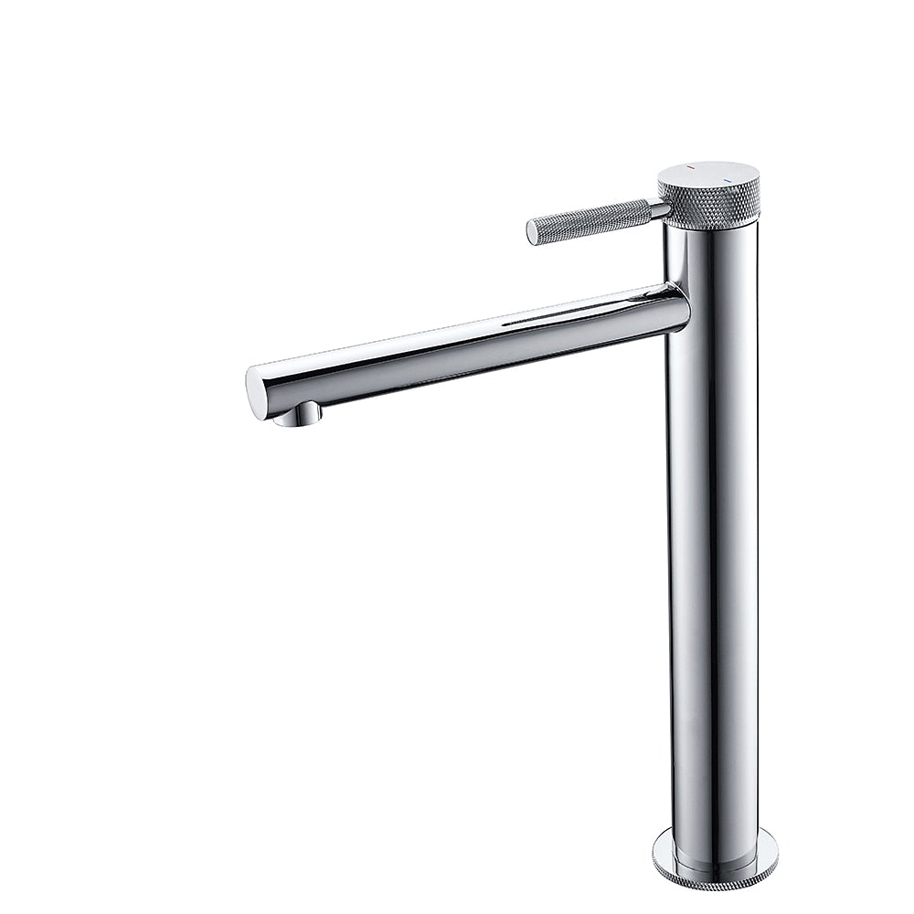 Modern Single-Handle Tall Vessel Sink Faucet, Solid Brass Bathroom Faucet with Knurled Handle, Chrome / Matte Black / Brushed Gold / Rose Gold / Matte White