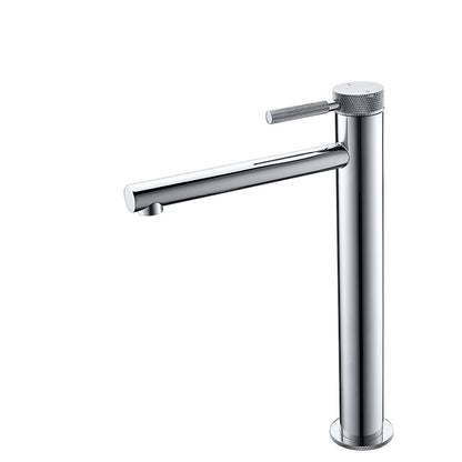 Modern Single-Handle Tall Vessel Sink Faucet, Solid Brass Bathroom Faucet with Knurled Handle, Chrome / Matte Black / Brushed Gold / Rose Gold / Matte White